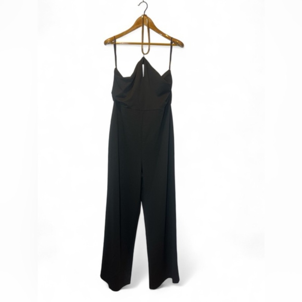 bebe Wide Leg Sexy Chic‎ Gold Necklace Chain Halter Jumpsuit Woman XL Black